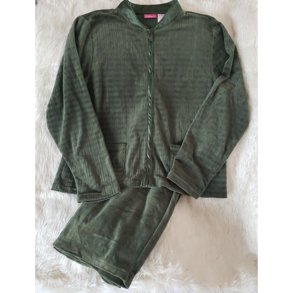 Pappagallo Vintage Zip Front zip Velour Jacket & Pants Green Womens size Large